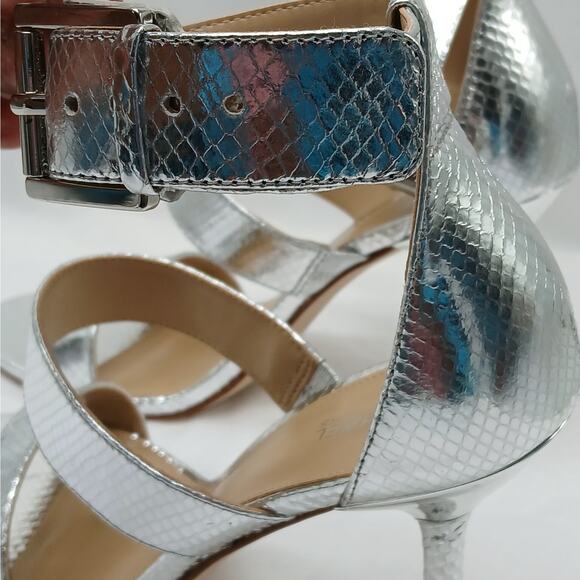 Michael Michael Kors Amal High Heel Shoes Womens 9M Silver Metallic Sandals - Picture 5 of 14